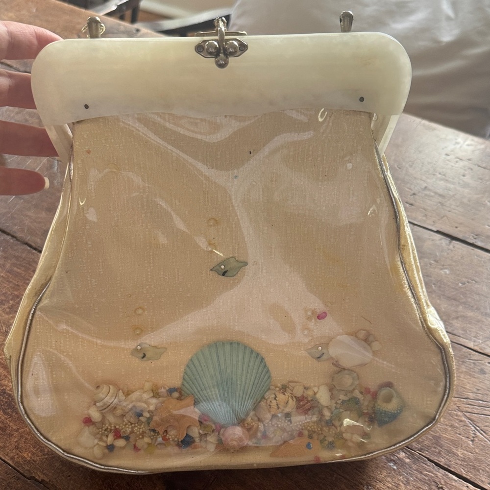 Seashell Clear Accent Evening Bag in Cream